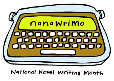 illustration of keyboard with NaNoWriMo on screen